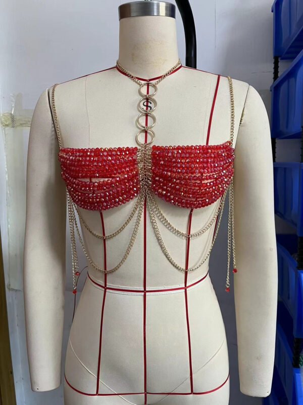 Body Chain Glamorous Red Crystal Chain Bra – Fashionable Festival & Party Top - Image 4