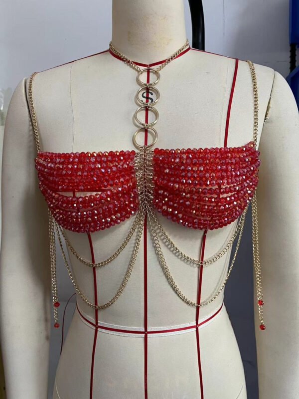 Body Chain Glamorous Red Crystal Chain Bra – Fashionable Festival & Party Top - Image 3