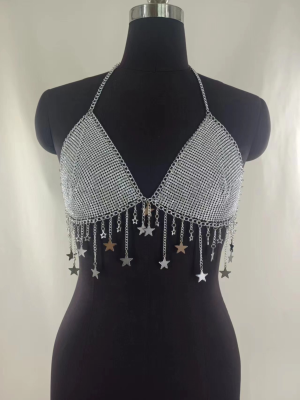 Shiny Metallic Chain Bra – Festival & Party Wear with Crystal Detailing - Image 6