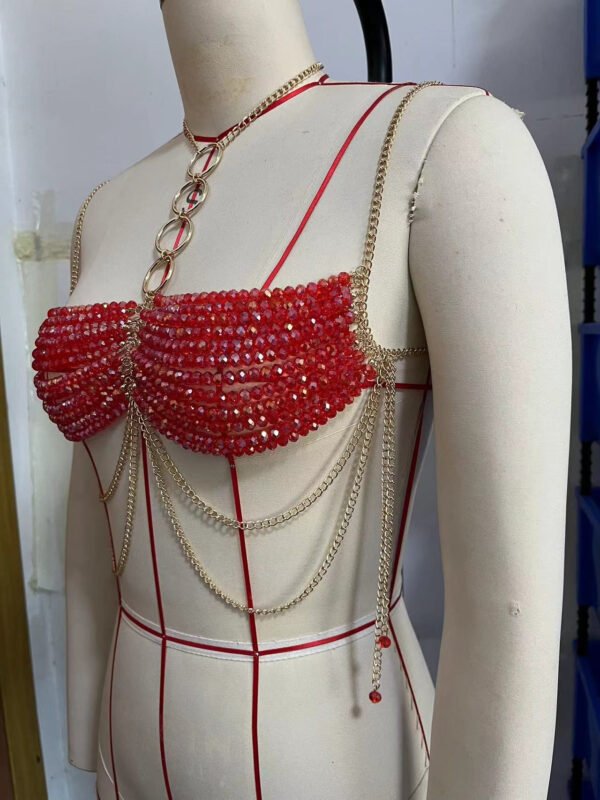 Body Chain Glamorous Red Crystal Chain Bra – Fashionable Festival & Party Top - Image 5